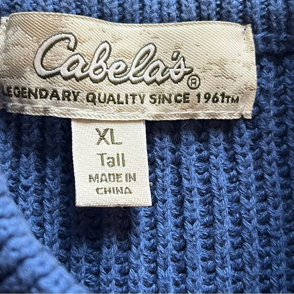 Cabela's Men's Vintage Cotton Sweater Pullover 1/4 Button Royal Blue XL Tall - Picture 3 of 6